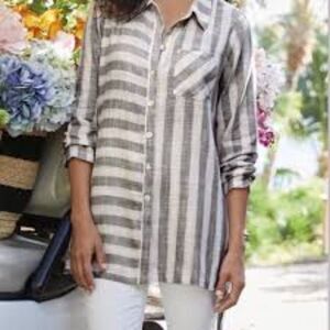 Soft Surroundings Camina Linen Blend Striped Button up Shirt Womens 2X